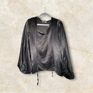 Beeson River Black Satin Blouse with tie string. Small.